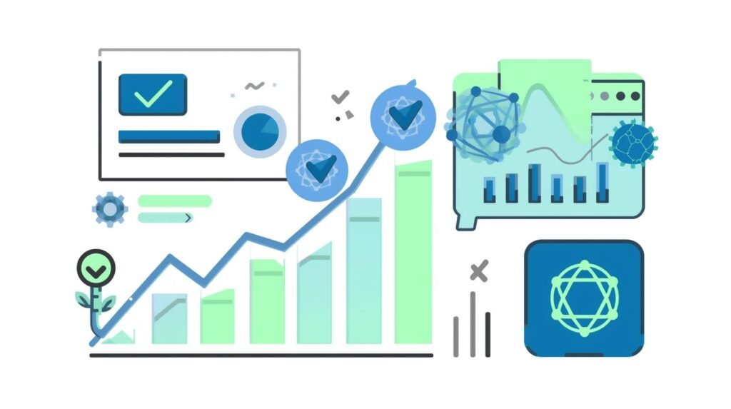Illustration showing AI models accuracy using data metrics and performance charts