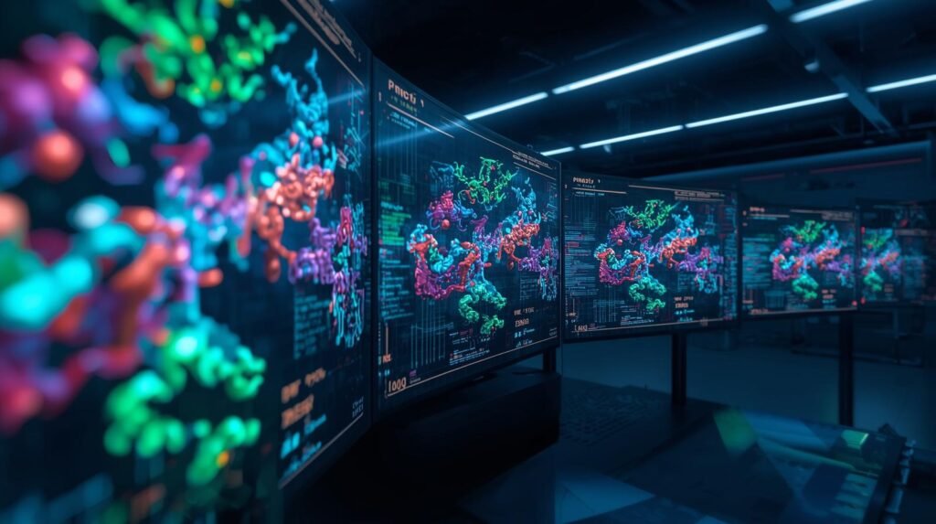 Computational drug design using AI to simulate molecular interactions before lab testing