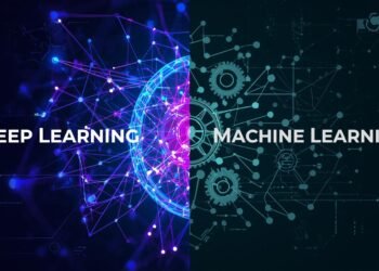 A comparison chart illustrating the differences between deep learning and machine learning, highlighting key characteristics, applications, and algorithms used in both fields.