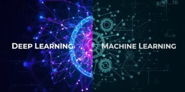 A comparison chart illustrating the differences between deep learning and machine learning, highlighting key characteristics, applications, and algorithms used in both fields.