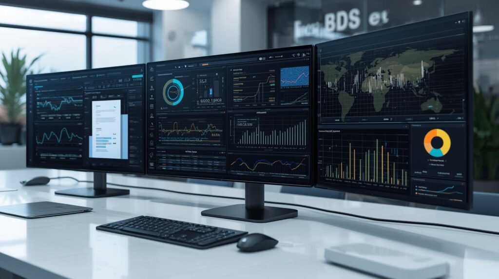 Advanced credit analysis software examining financial data and borrower history.