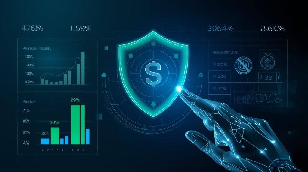 Credit risk AI evaluating loan default probability using financial data analytics.