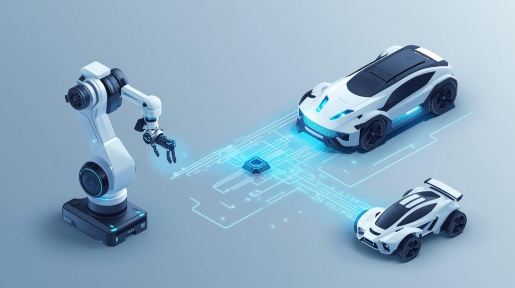 Robotics edge computing with robots processing data locally for low-latency control.